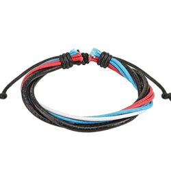 PiercedOff Red, White, Blue, and Black Strands Leather Bracelet with Drawstrings