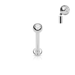 PiercedOff Titanium Internally Threaded Labret Studs with Jeweled Balls 16GA (1.2mm)(10mm)