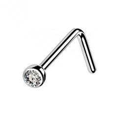 PiercedOff Titanium L Bend Nose Stud with Clear CZ - Thickness 18GA (1mm) / Gem Size 1.5mm