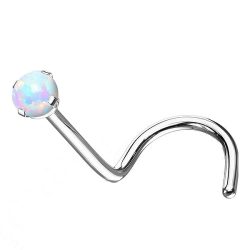 PiercedOff Titanium Nose Screw with White Synthetic Opal - Thickness 18GA (1mm) / Opal Ball Size 2.5mm