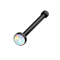 PiercedOff White Opal Set Flat Top PVD Over 316L Surgical Steel Nose Stud